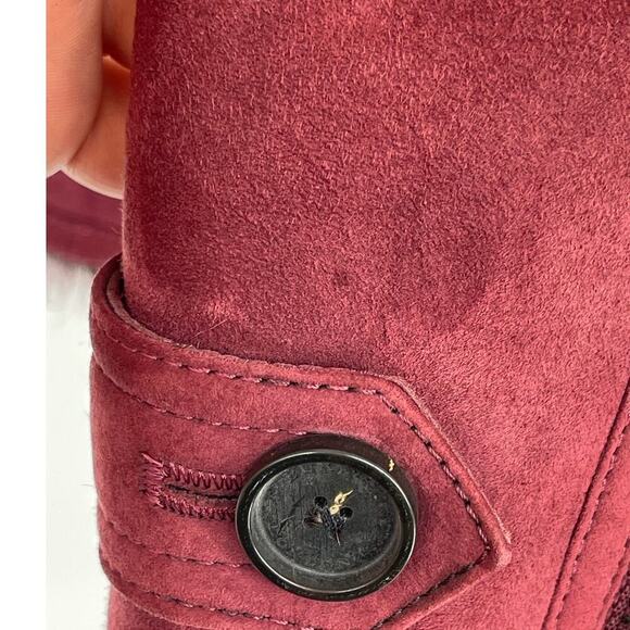 Burberry Burgundy Suede Shearling Haddingcroft Double Breasted Jacket US size 2 - Picture 11 of 16